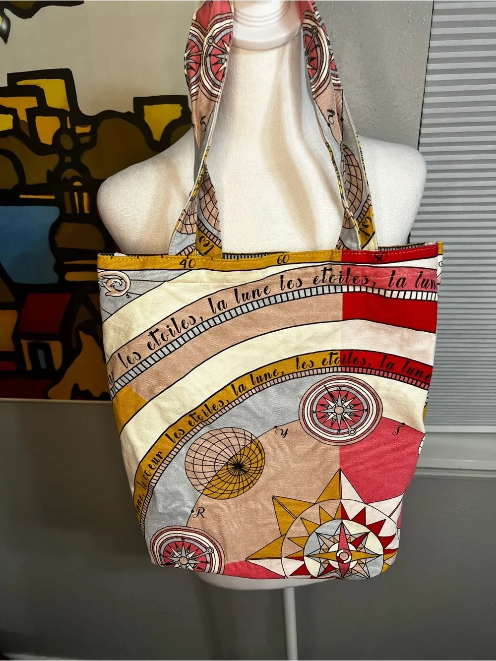 Tory Burch Constellation canvas Tote Bag Pink White Small